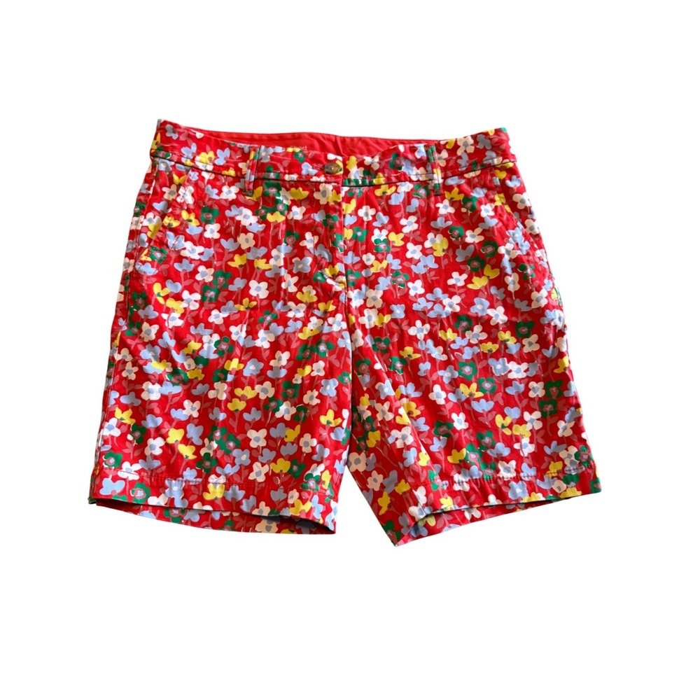 Talbots Girlfriend Chino Shorts Womens 2 Red Floral Print Cotton Blend 7 Inseam